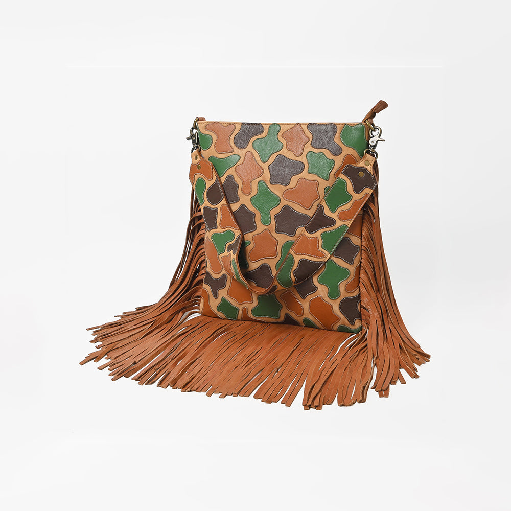 American Darling Western Leather Fringe Crossbody Bag Multicolor Camo Patchwork Satchel Shoulder Purse for Women