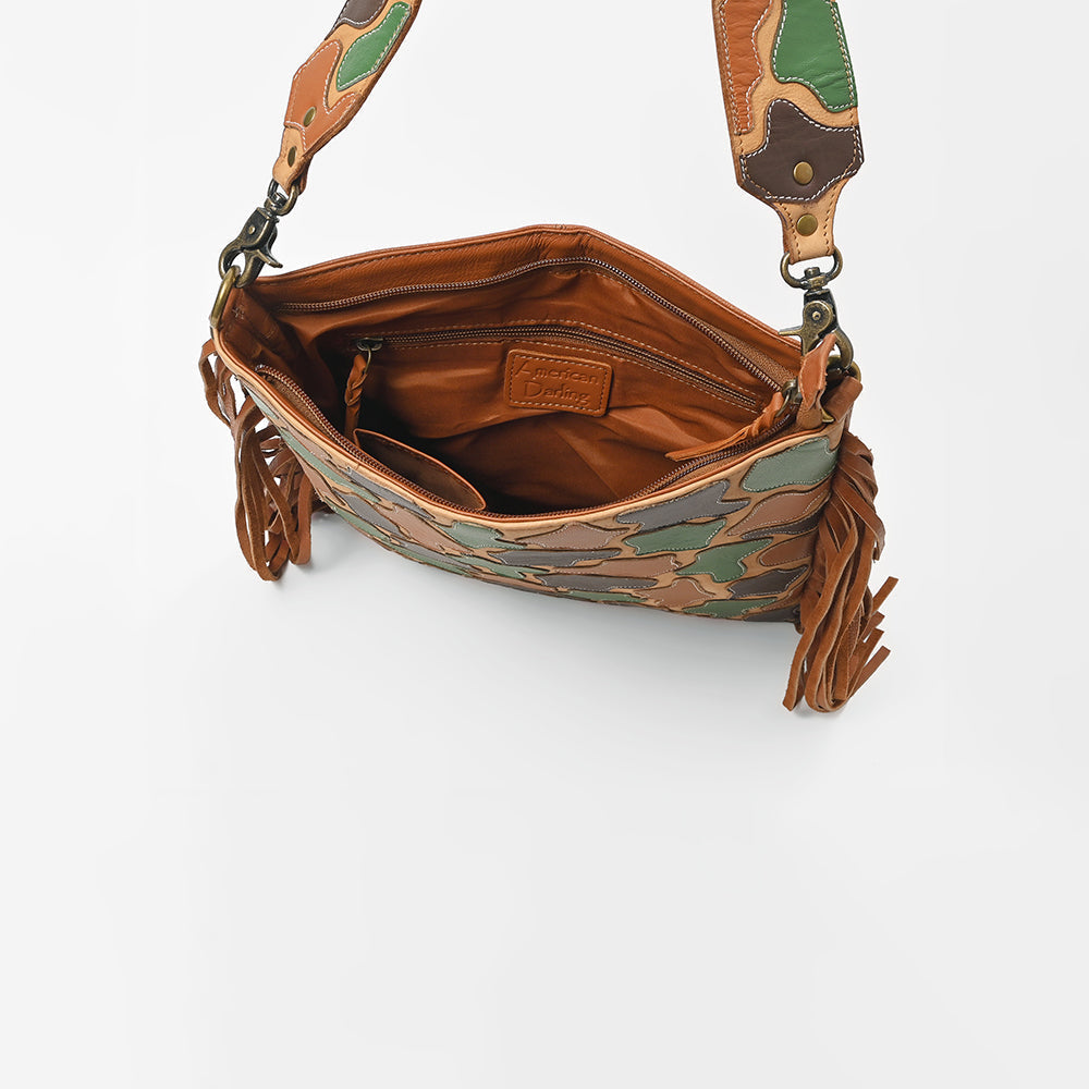 American Darling Western Leather Fringe Crossbody Bag Multicolor Camo Patchwork Satchel Shoulder Purse for Women