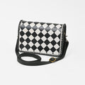 American Darling Western Leather Crossbody Bag Black White Checkered Basketweave Tooled Flap Messenger Purse for Women