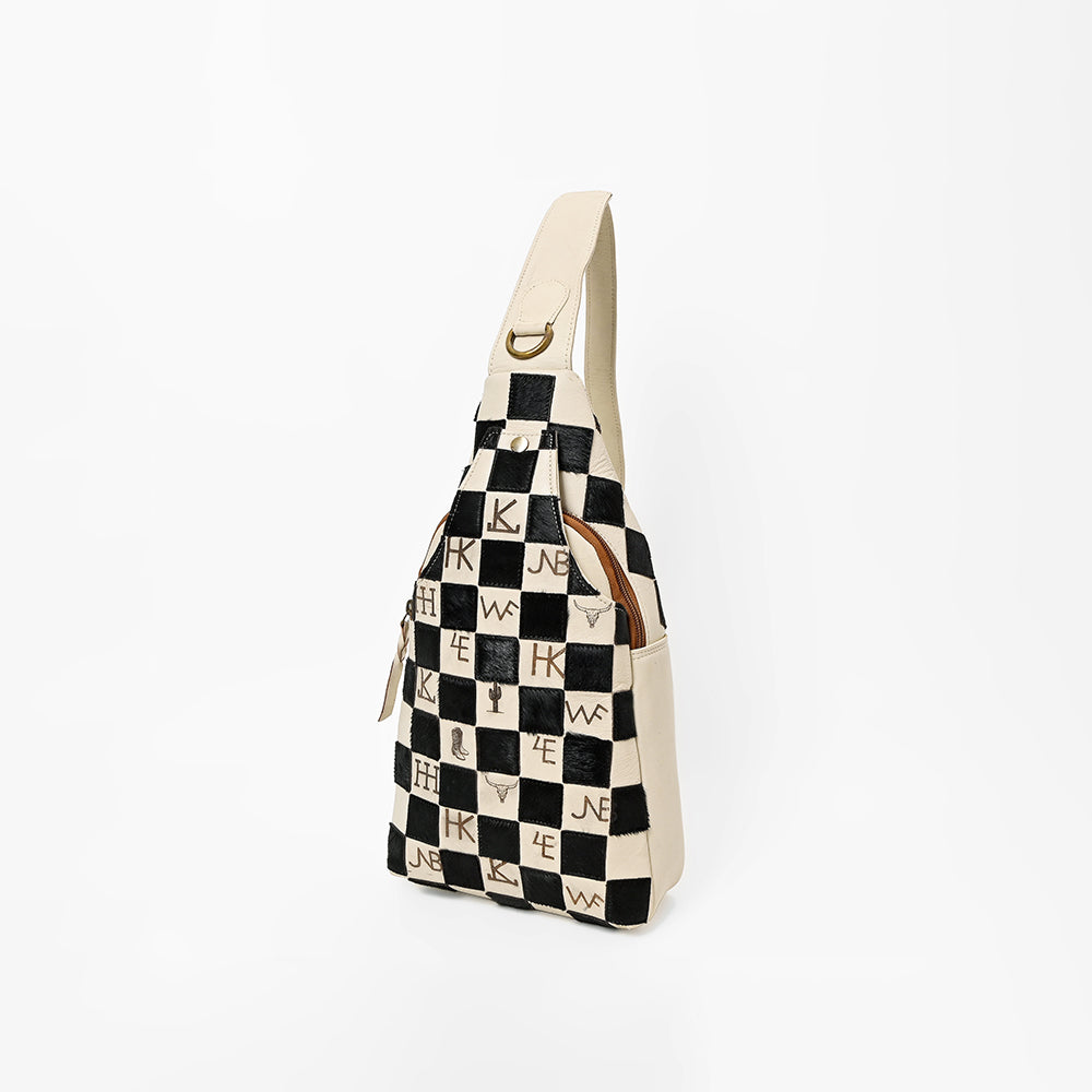 American Darling Genuine Leather Hair-On Hide Sling Bag for Women, Western Checkered Crossbody Backpack