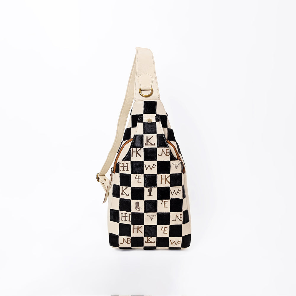 American Darling Genuine Leather Hair-On Hide Sling Bag for Women, Western Checkered Crossbody Backpack