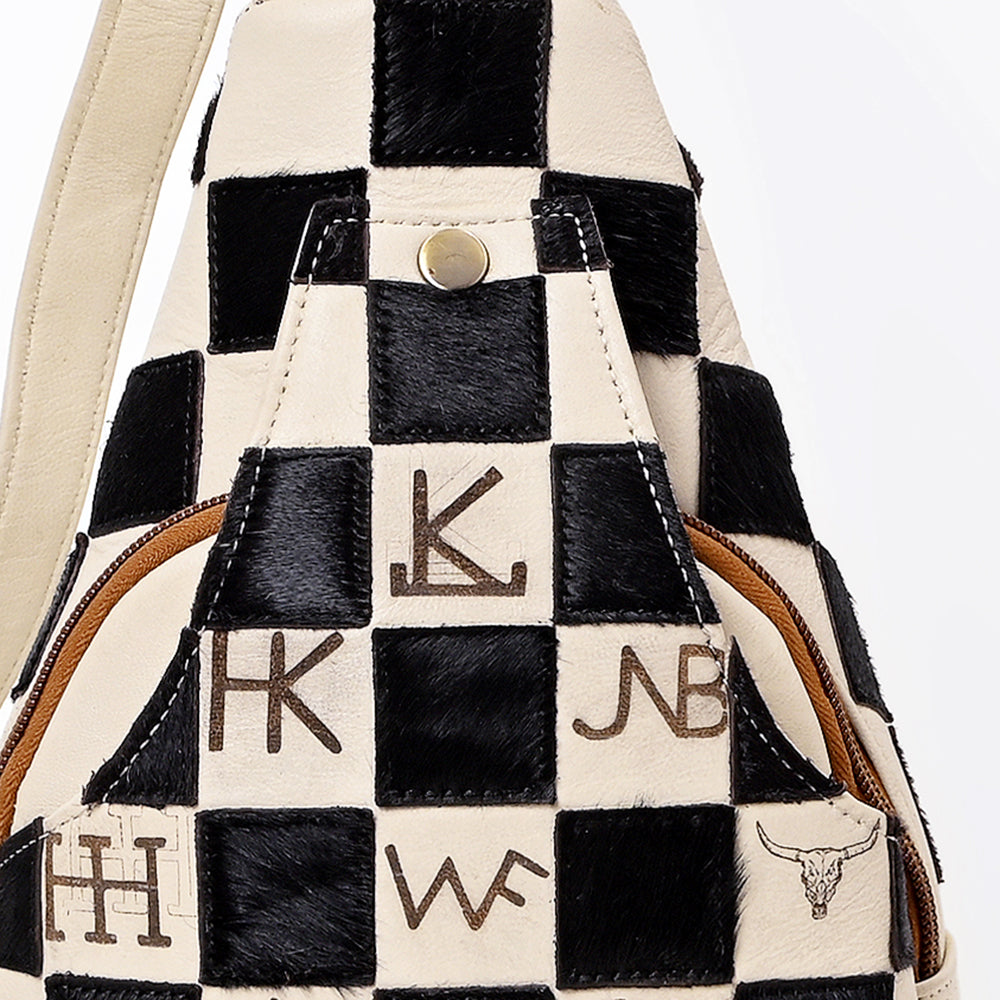American Darling Genuine Leather Hair-On Hide Sling Bag for Women, Western Checkered Crossbody Backpack