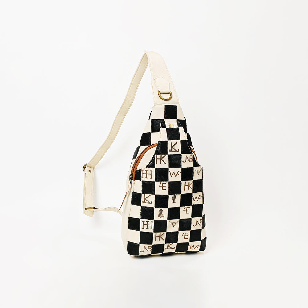 American Darling Genuine Leather Hair-On Hide Sling Bag for Women, Western Checkered Crossbody Backpack