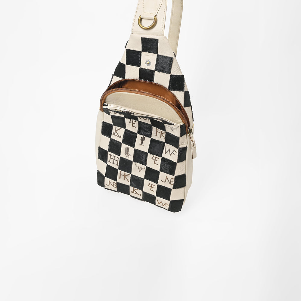 American Darling Genuine Leather Hair-On Hide Sling Bag for Women, Western Checkered Crossbody Backpack