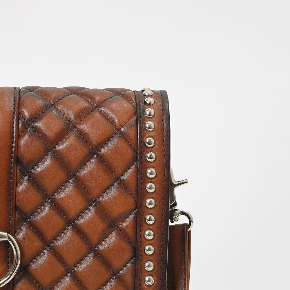 American Darling Quilted Leather Crossbody Bag for Women, Western Studded Shoulder Purse with Buckle Accent