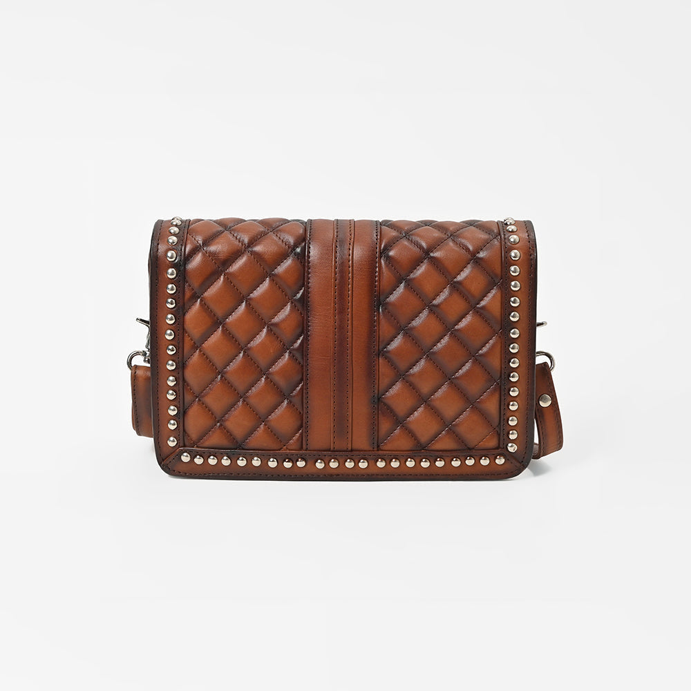 American Darling Quilted Leather Crossbody Bag for Women, Western Studded Shoulder Purse with Buckle Accent