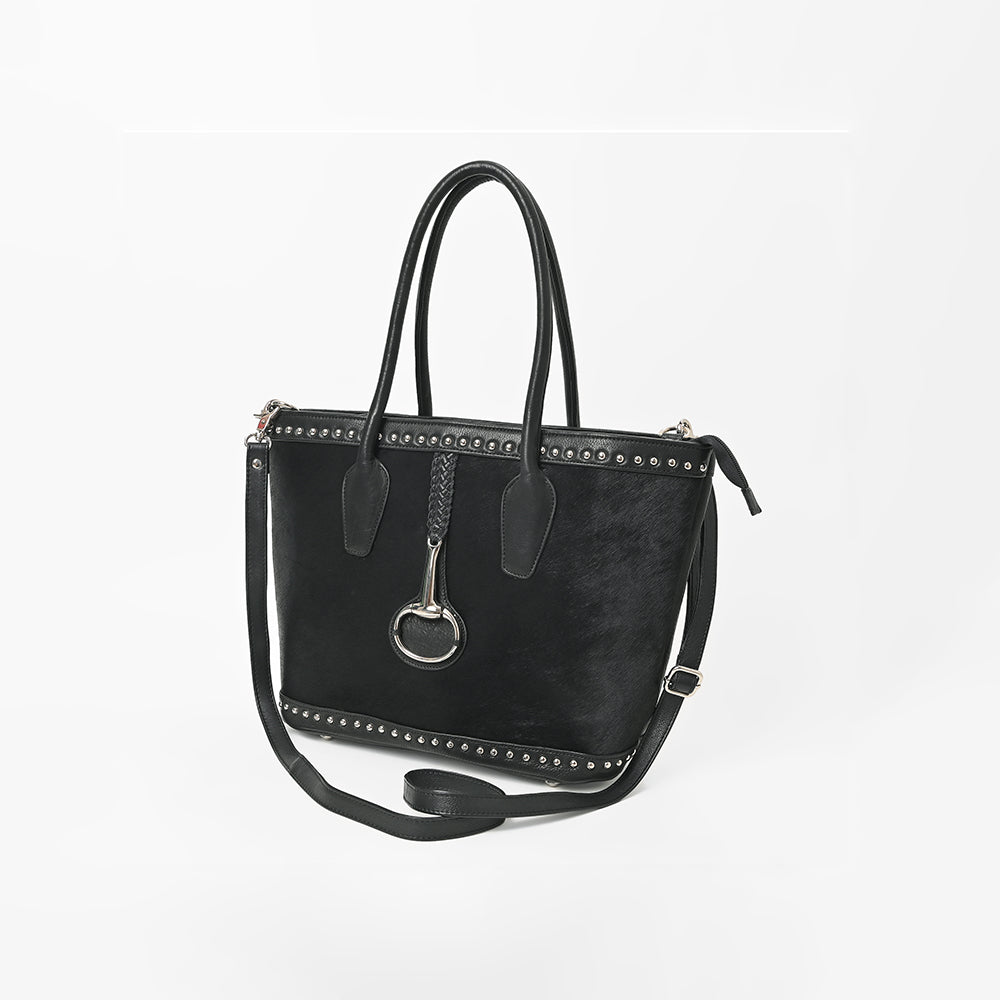 American Darling Hair-On Hide Leather Tote Bag for Women, Western Studded Shoulder Purse with Strap