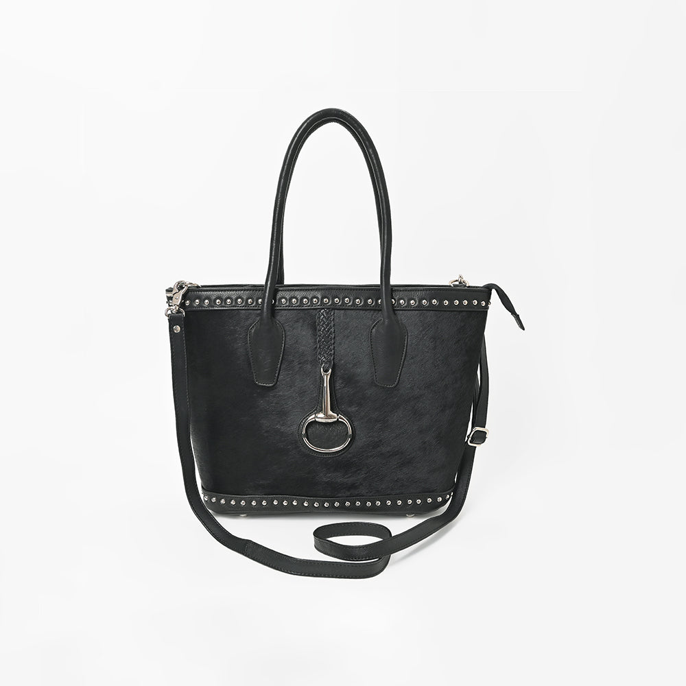 American Darling Hair-On Hide Leather Tote Bag for Women, Western Studded Shoulder Purse with Strap