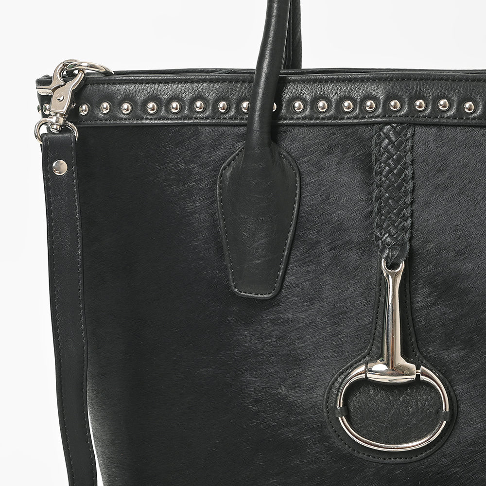 American Darling Hair-On Hide Leather Tote Bag for Women, Western Studded Shoulder Purse with Strap