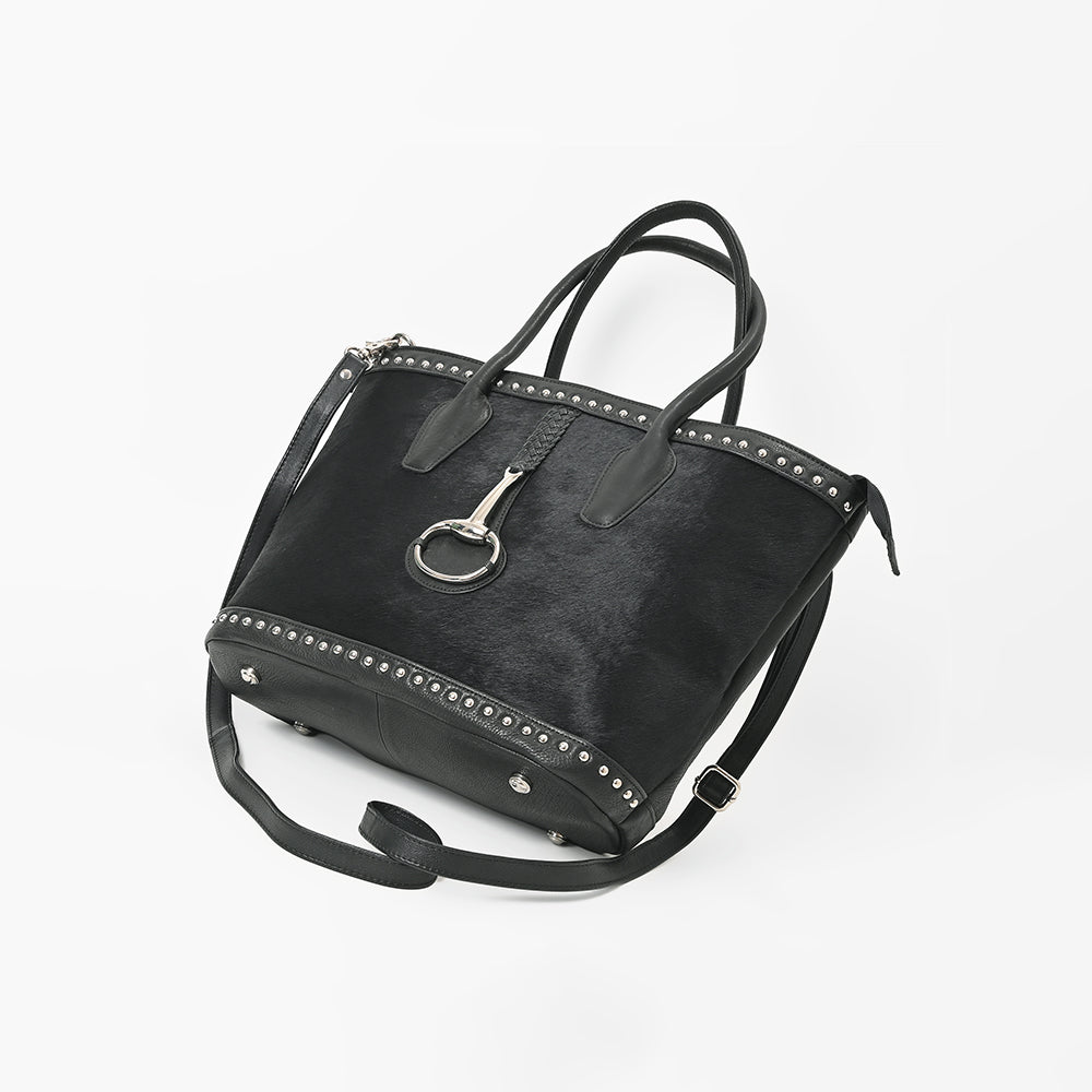 American Darling Hair-On Hide Leather Tote Bag for Women, Western Studded Shoulder Purse with Strap
