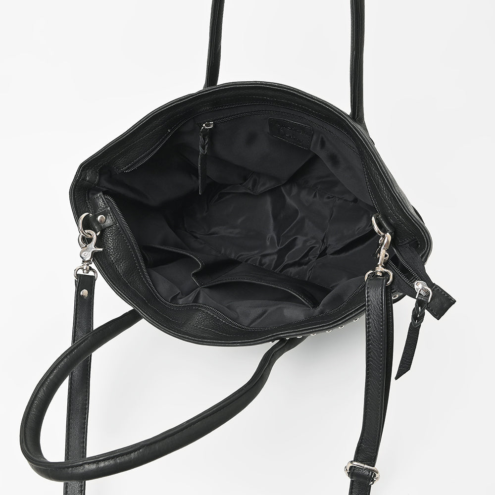 American Darling Hair-On Hide Leather Tote Bag for Women, Western Studded Shoulder Purse with Strap