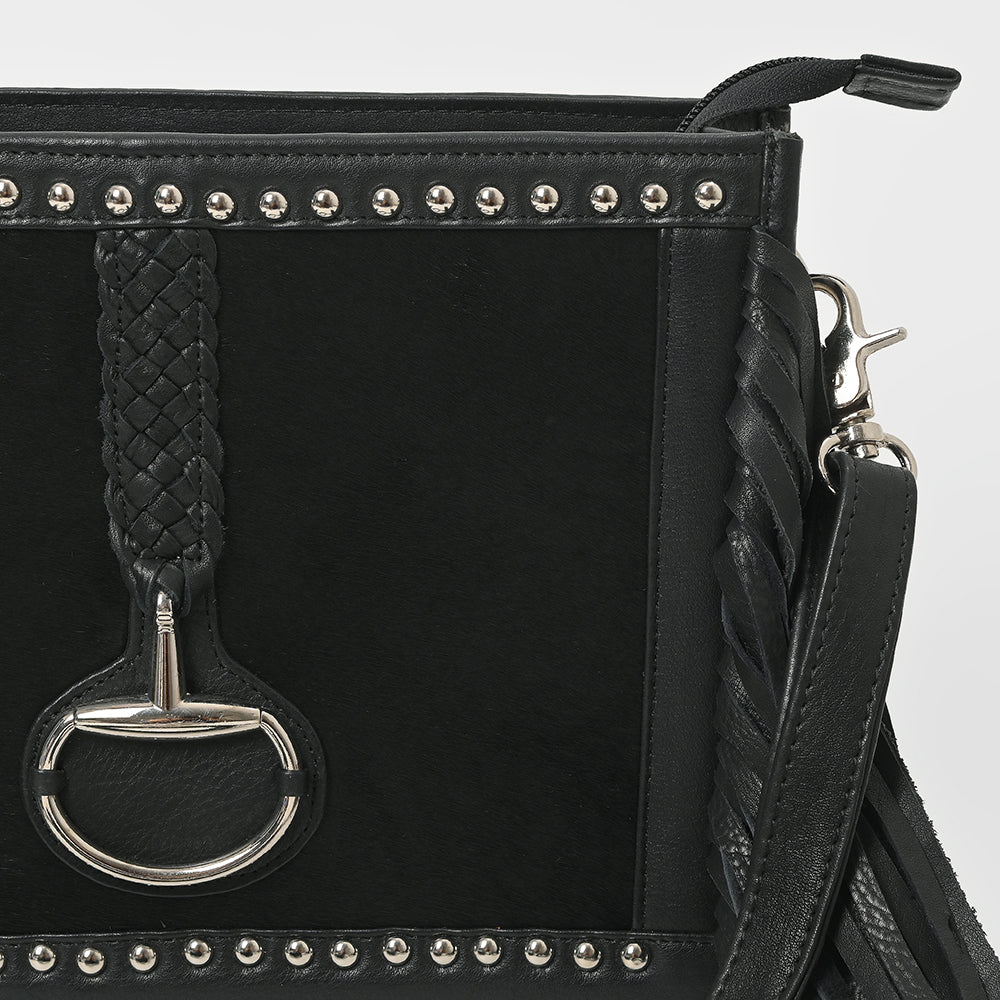 American Darling Hair-On Cowhide Leather Fringe Crossbody Bag for Women