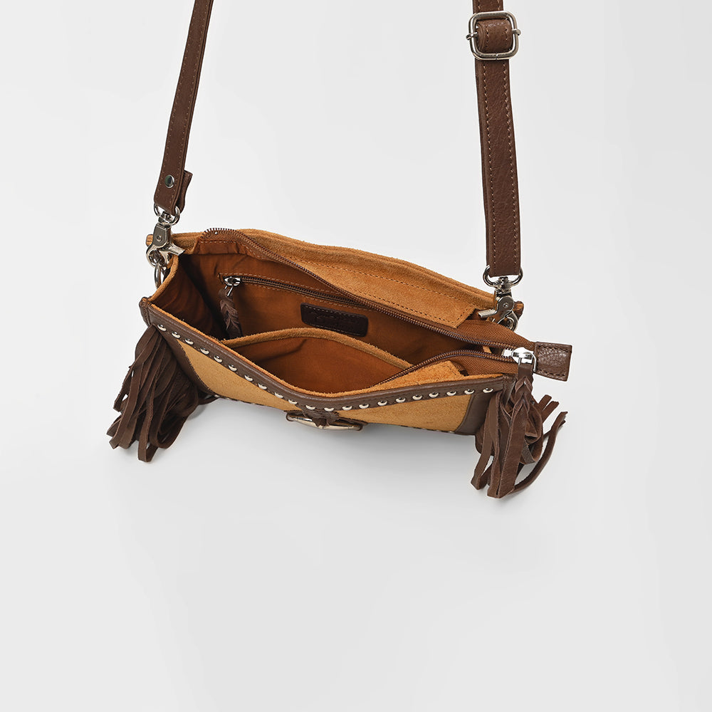 American Darling Western Suede Fringe Crossbody Bag for Women, Studded Leather Purse with Horse Bit Accent