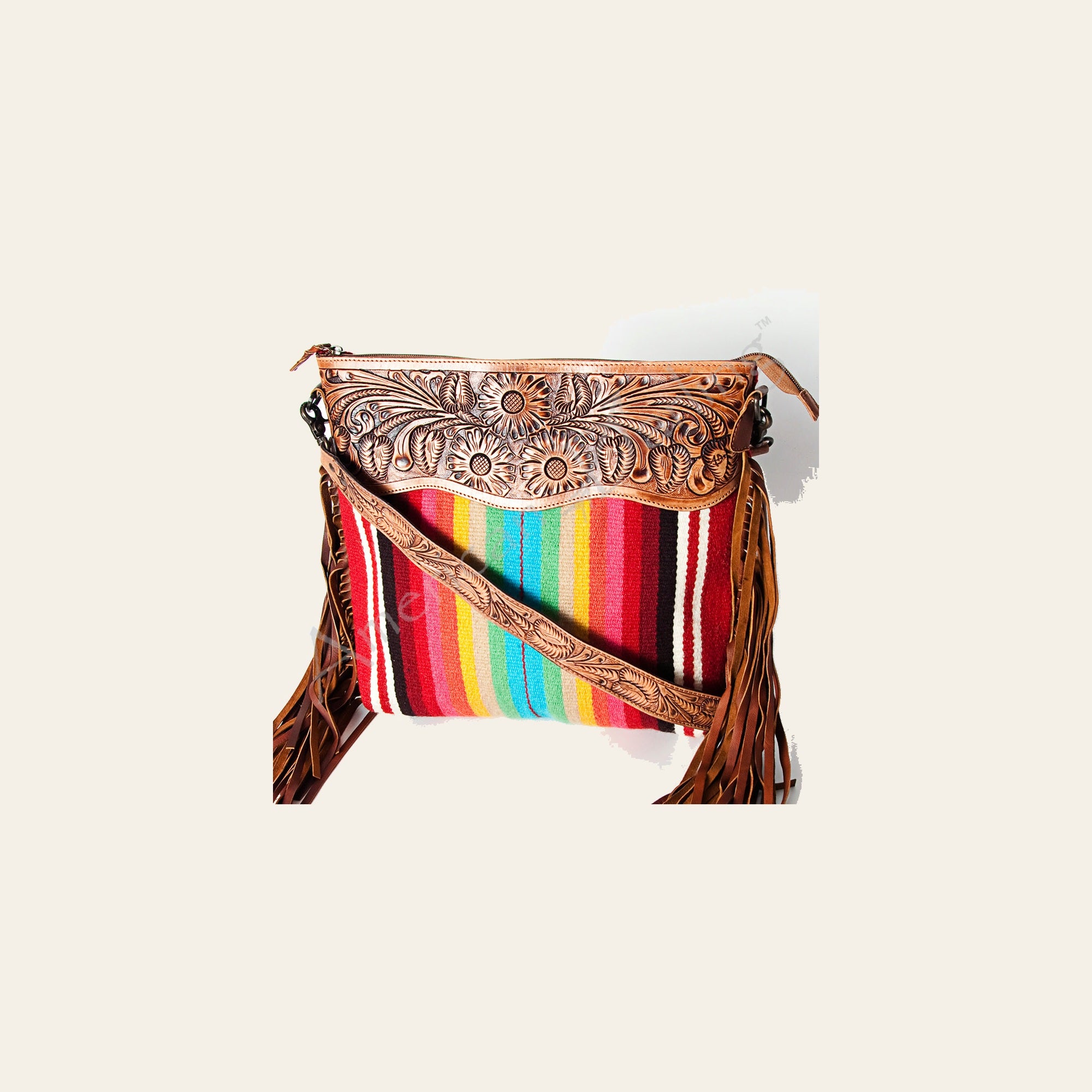 American Darling Signature CrossBody Hand Tooled Saddle Blanket Fabric Genuine Leather Western Women Bag Handbag Purse Cute
