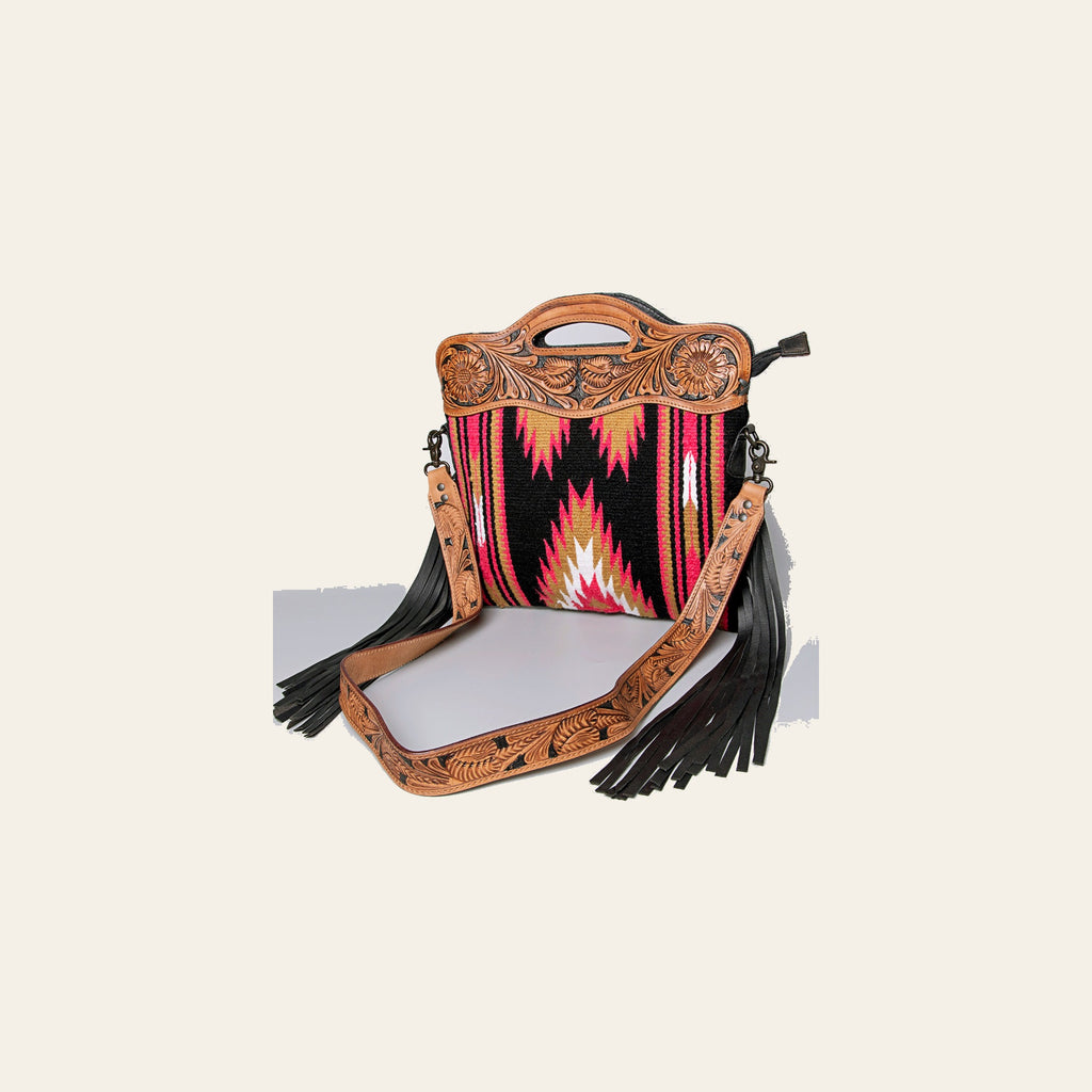 American Darling Clutch Hand Tooled Saddle Blanket Fabric Genuine Leather Western Women Bag Handbag Purse | Purses for Cute