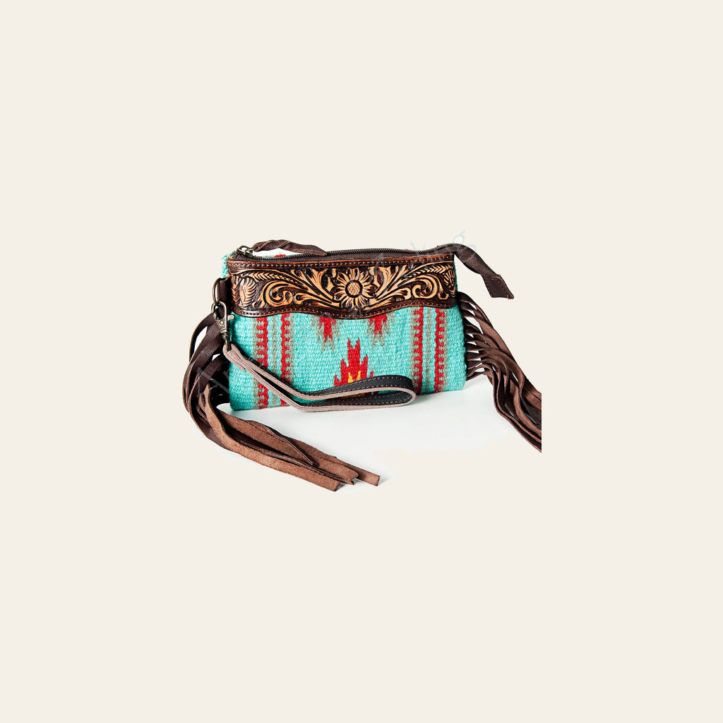 American Darling Wristlet Hand Tooled Saddle Blanket Genuine Leather Women Bag Western Handbag Purse | Travel