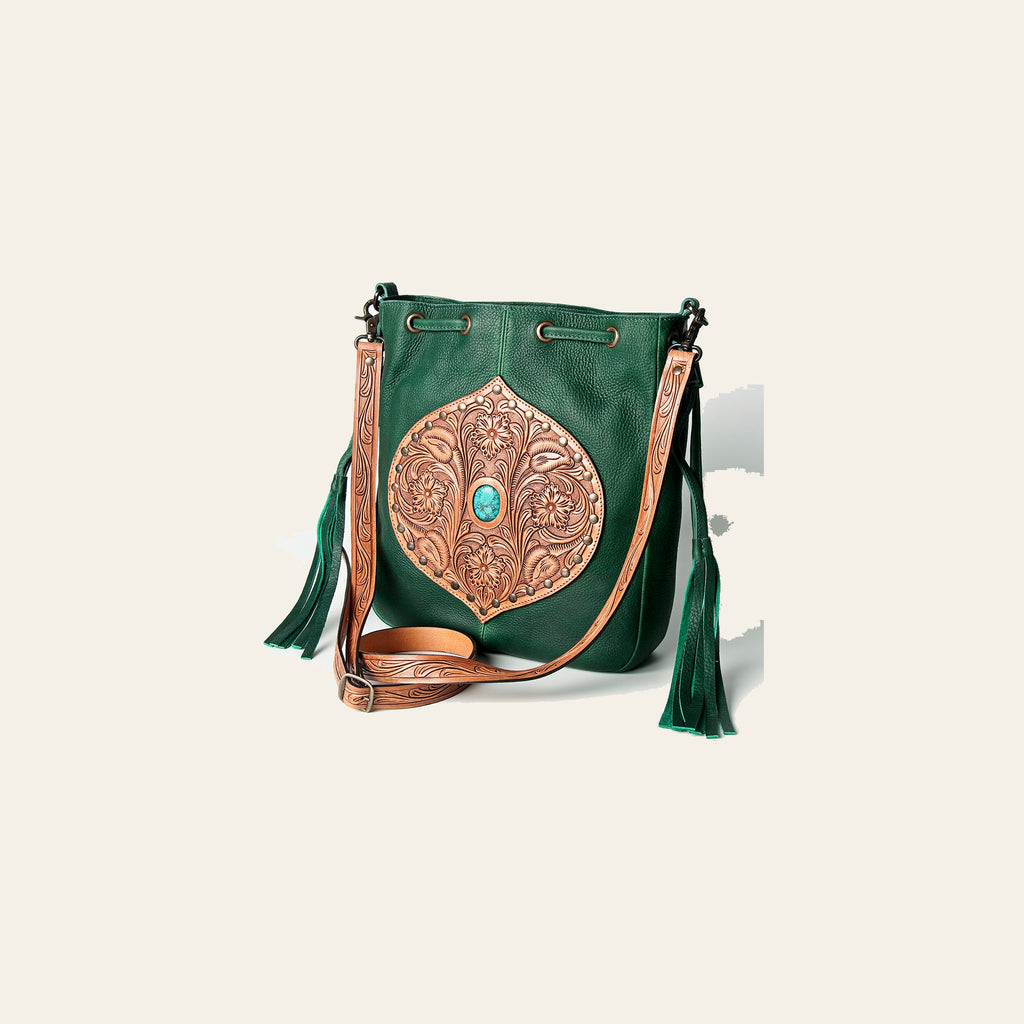 American Darling Bucket Hand Tooled Genuine Leather Women Bag Western Handbag Purse