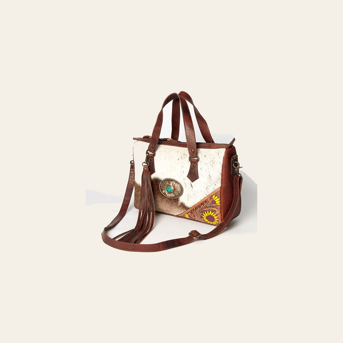 American Darling Briefcase Hand Tooled Hair-On Genuine Leather Women Bag Western Handbag Purse