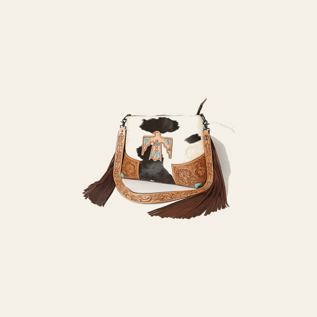 American Darling Messenger Hand Tooled Hair-On Genuine Leather Women Bag Western Handbag Purse