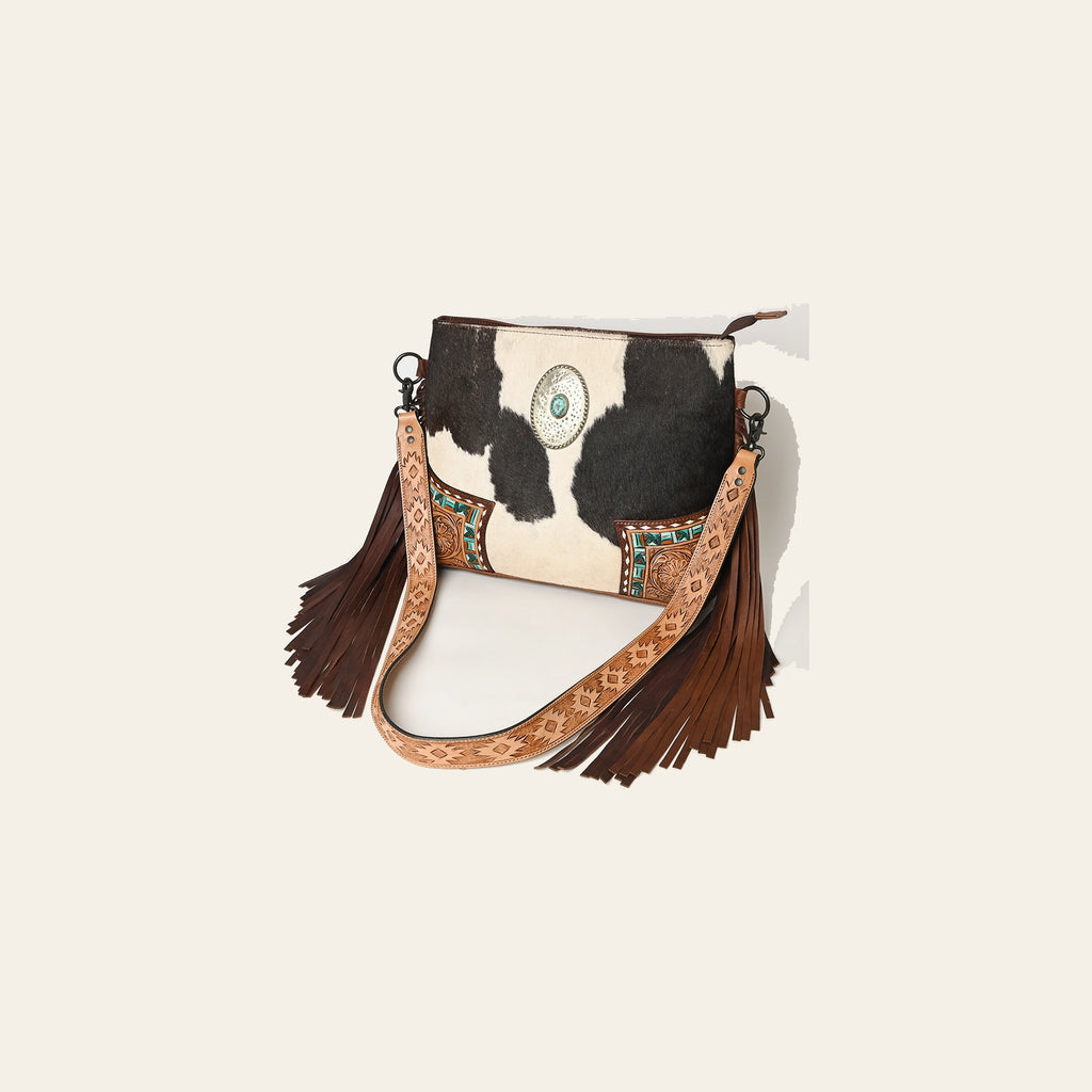 American Darling Messenger Hand Tooled Hair-On Genuine Leather Women Bag Western Handbag Purse