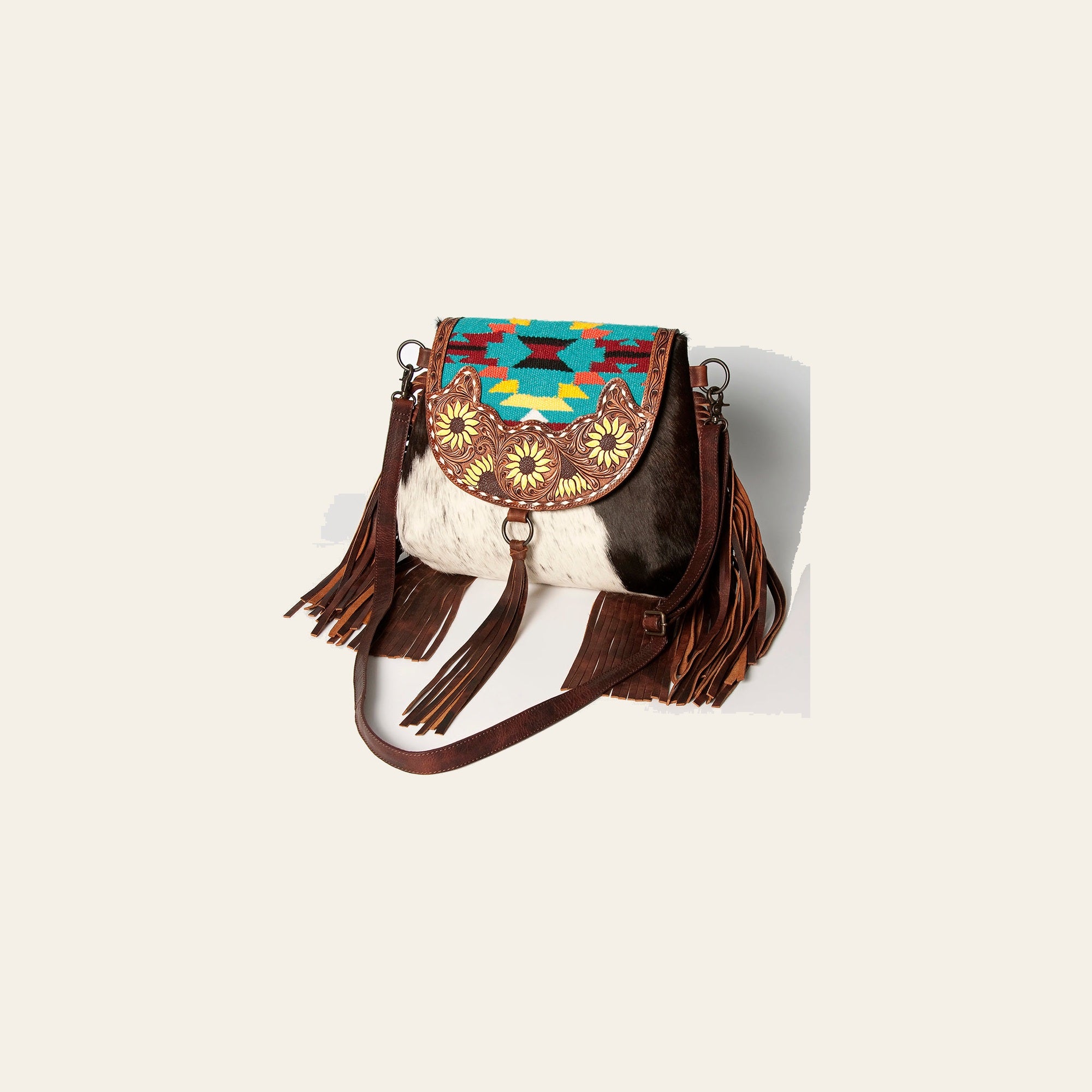 American Darling Messenger Hand Tooled Hair-On Genuine Leather Women Bag Western Handbag Purse