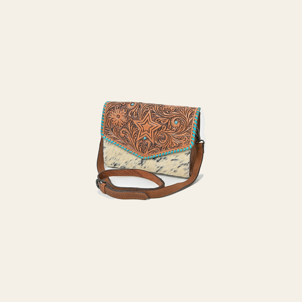 American Darling Hair-On Hide & Hand-Tooled Genuine Leather Star Crossbody Bag