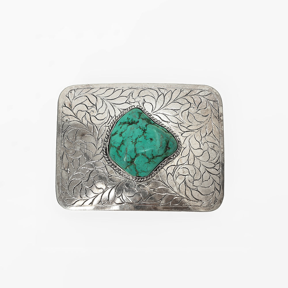 American Darling Western Belt Buckle with Turquoise Stone, Engraved Silver Tone Cowboy Belt Accessory