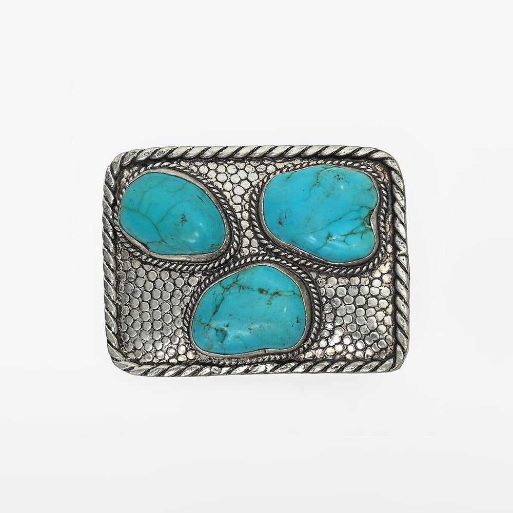 American Darling Western Belt Buckle with Turquoise Stones, Silver Tone Cowboy Belt Accessory for Men & Women