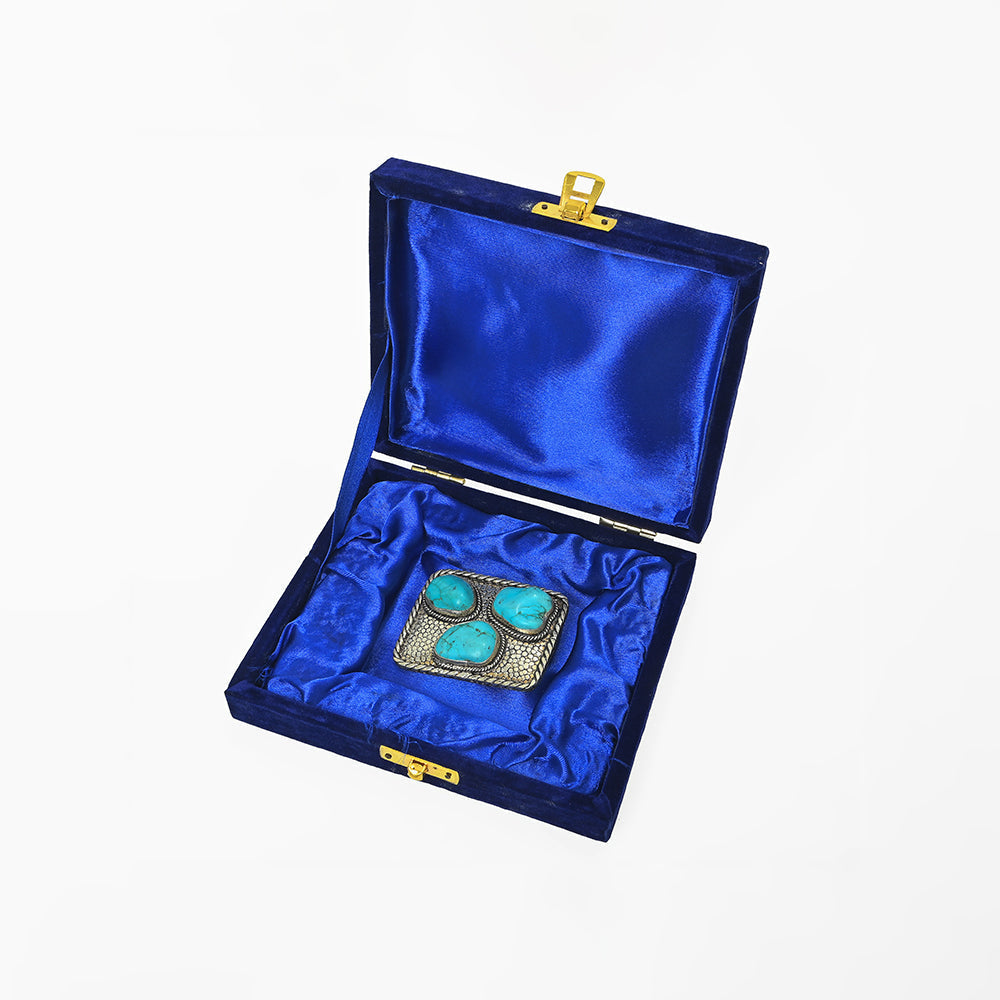 American Darling Western Belt Buckle with Turquoise Stones, Silver Tone Cowboy Belt Accessory for Men & Women