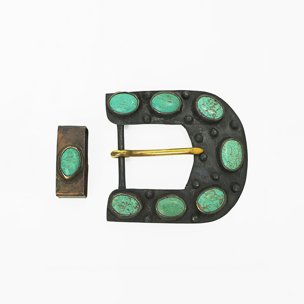 American Darling Vintage Southwest Turquoise Belt Buckle and Keeper Set – Oxidized Gunmetal Cowboy Buckle Hardware