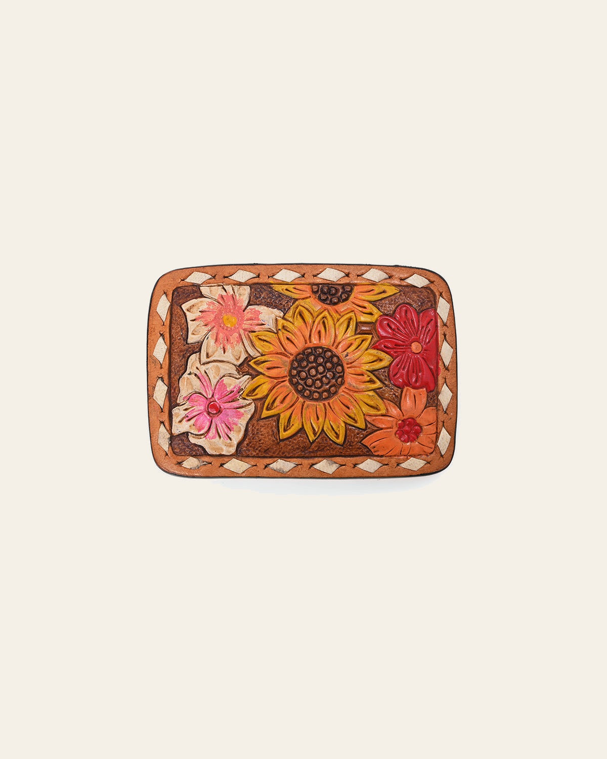 AMERICAN DARLING Floral Hand Tooled Painted Belt Buckle Genuine Leather Sunflower Brown