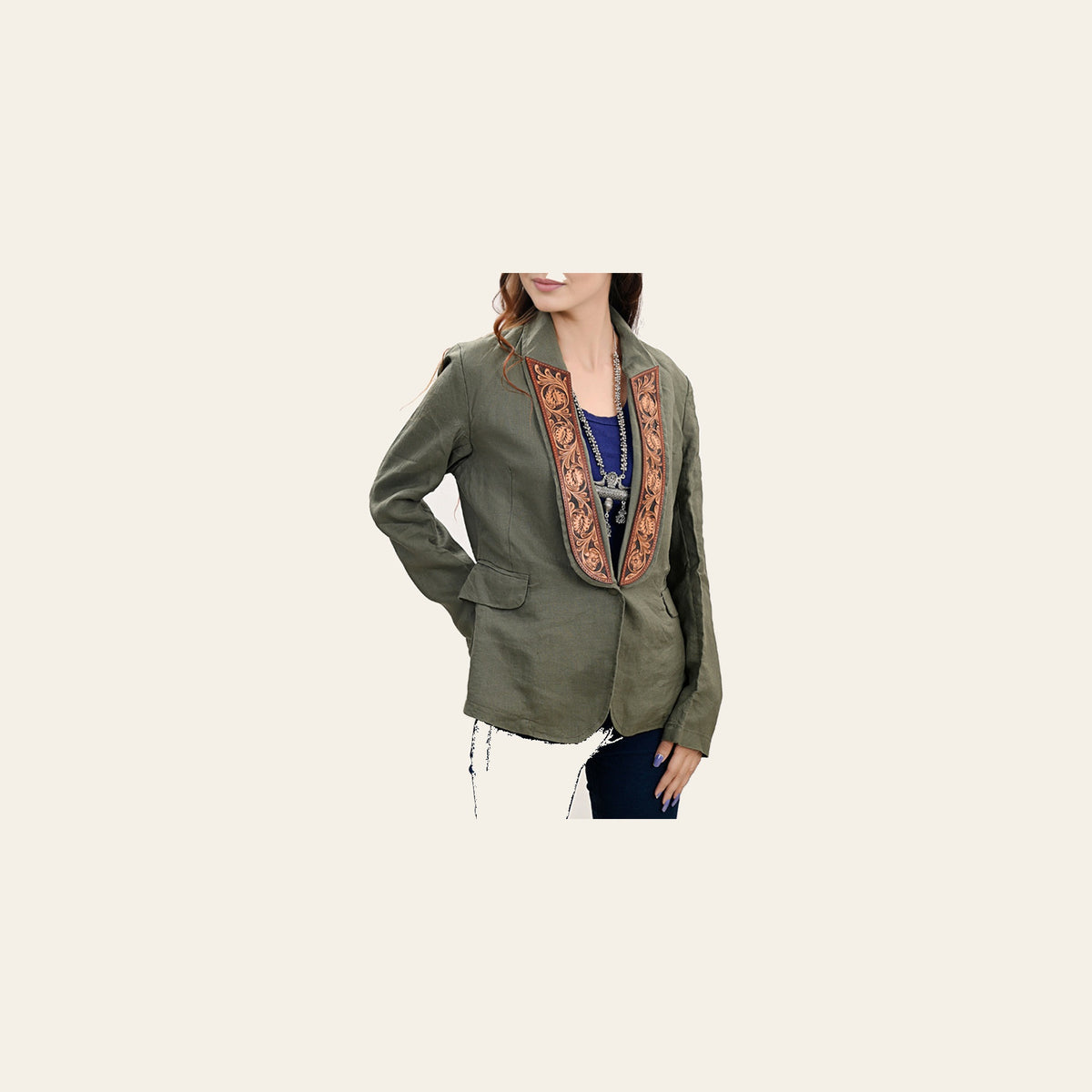 American Darling Genuine leather Hand tooled carved Women Blazer dress jacket | Vintage