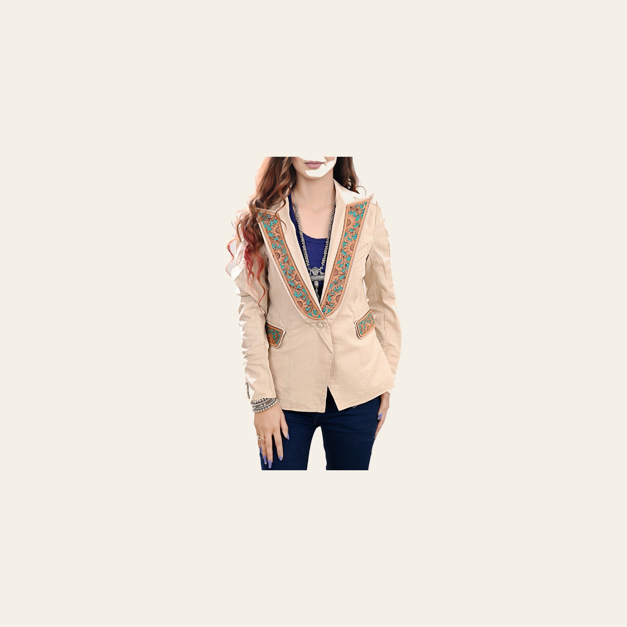 American Darling Genuine leather Hand tooled carved Women Blazer dress jacket ladies Girl | Vintage