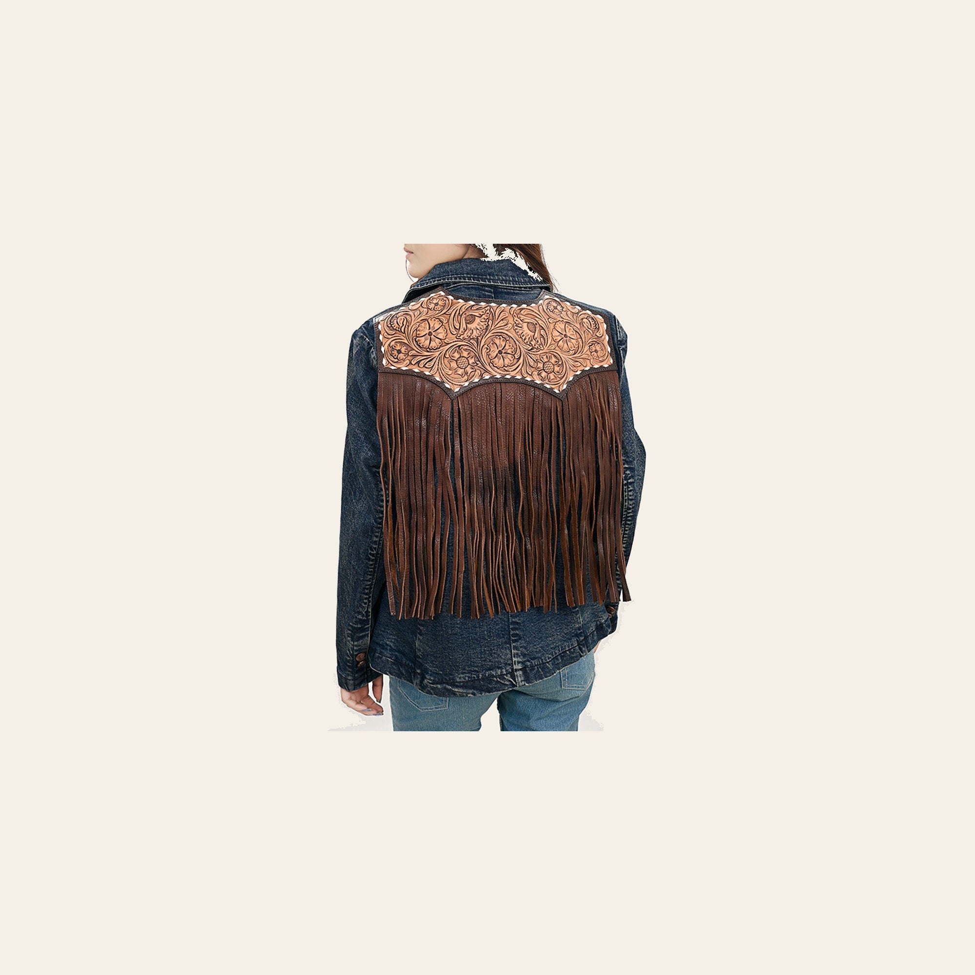 American Darling Genuine leather Hand tooled carved Women 100% cotton Denim Blazer dress jacket ladies |Vintage