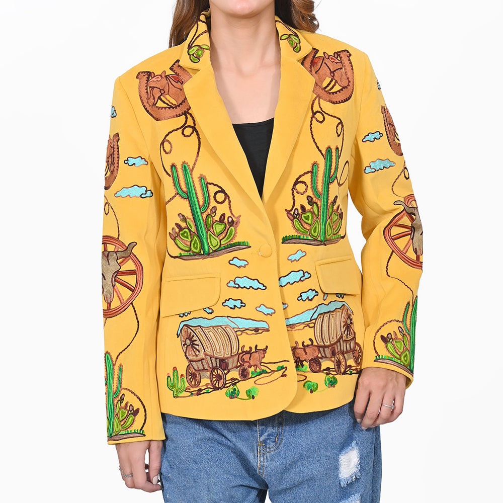 American Darling Women's Western Embroidered Blazer Yellow Jacket