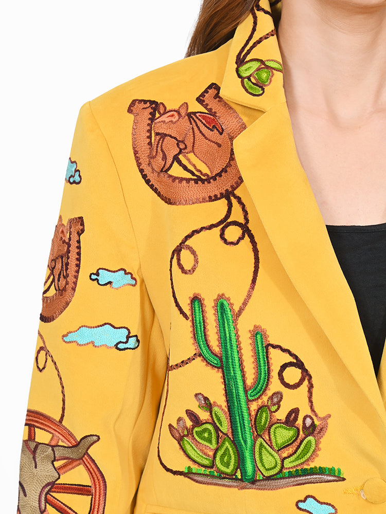 American Darling Women's Western Embroidered Blazer Yellow Jacket