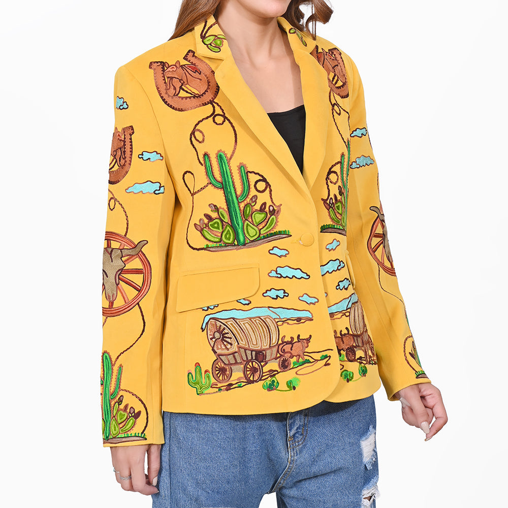 American Darling Women's Western Embroidered Blazer Yellow Jacket