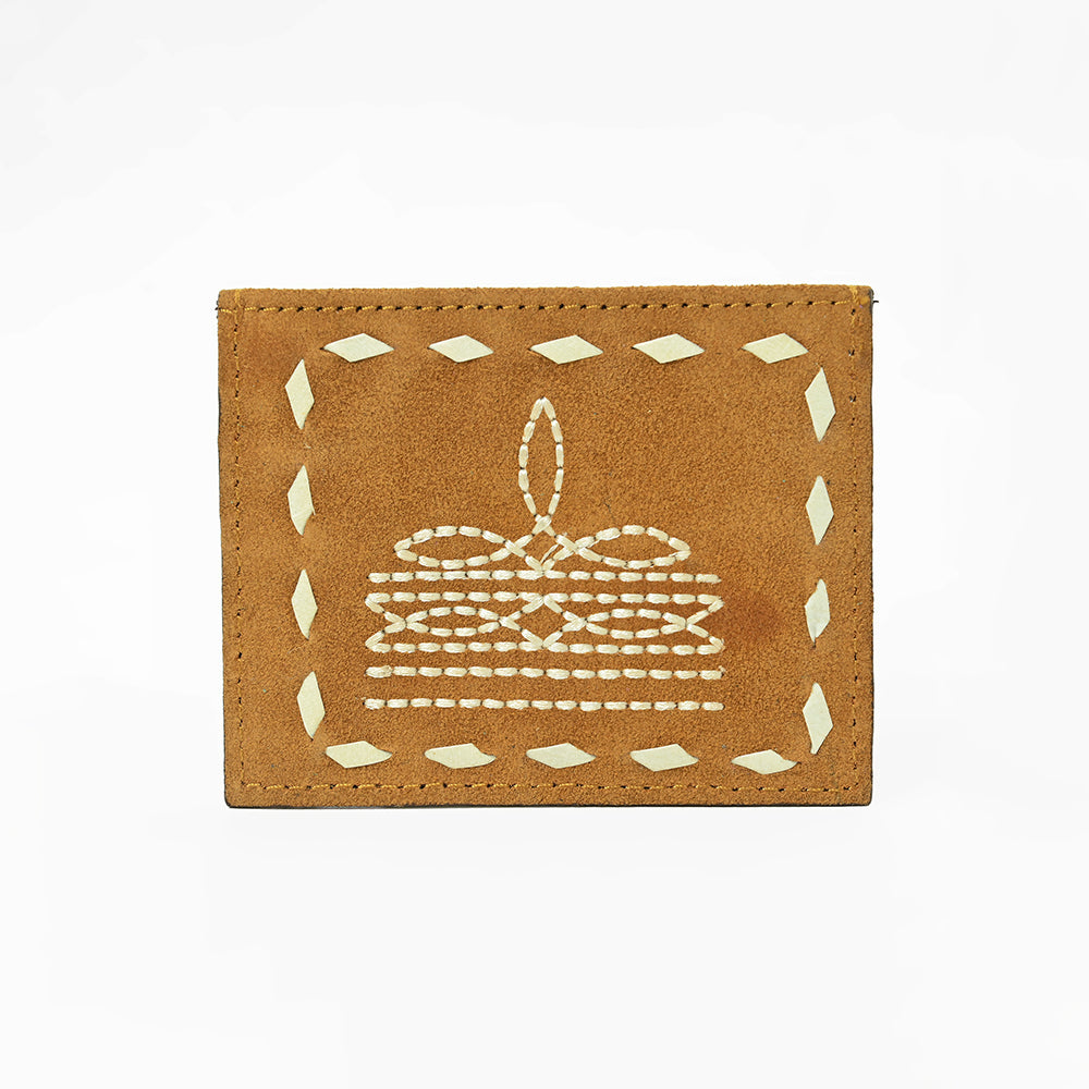 American Darling Handcrafted Genuine Leather Card Holder Wallet with Traditional Stitch Design