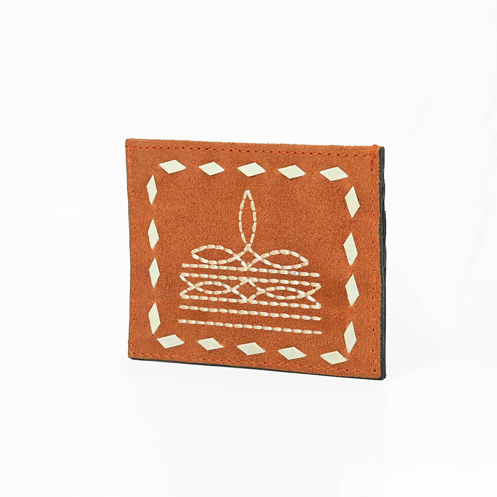 American Darling Handcrafted Genuine Leather Card Holder Wallet with Traditional Stitch Design