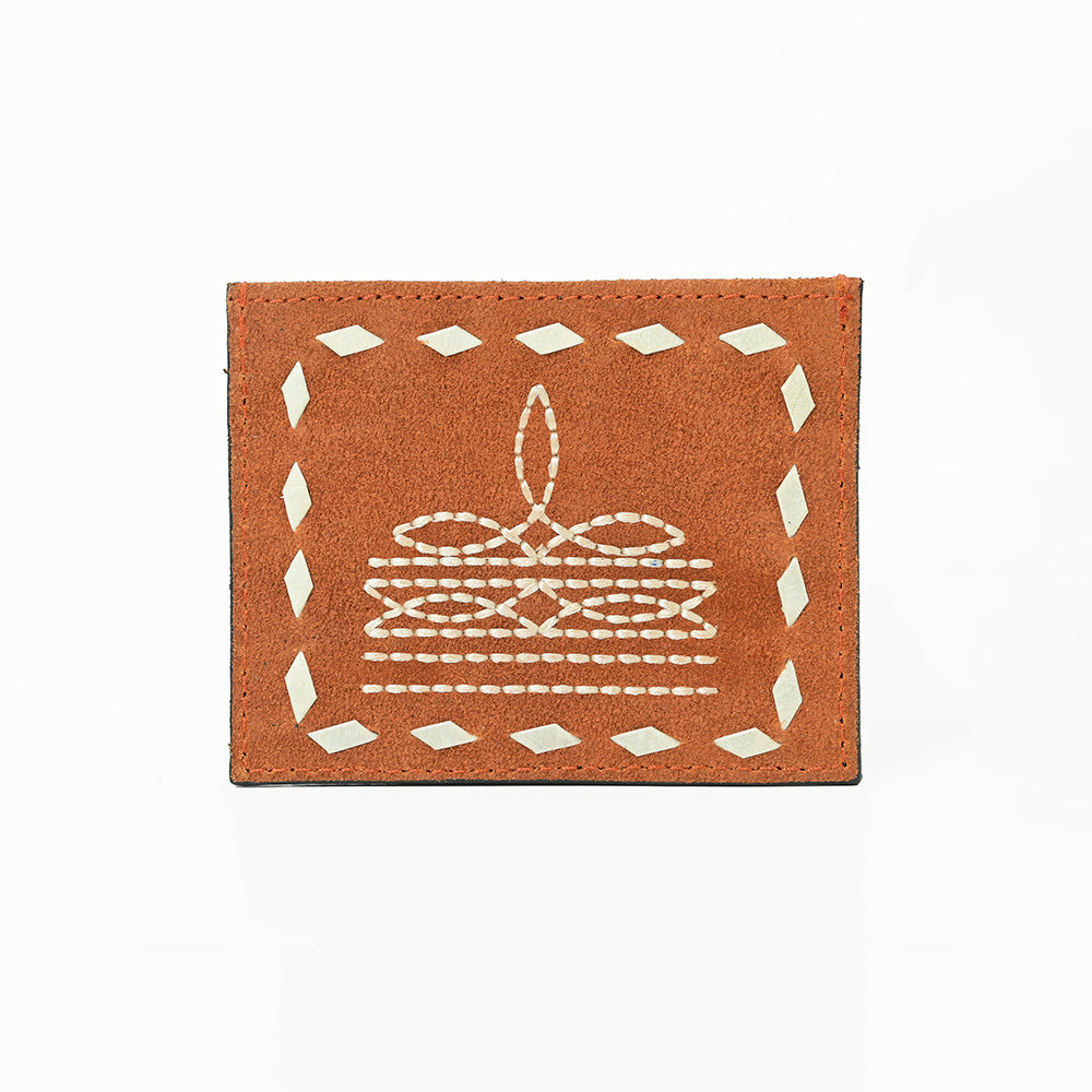 American Darling Handcrafted Genuine Leather Card Holder Wallet with Traditional Stitch Design