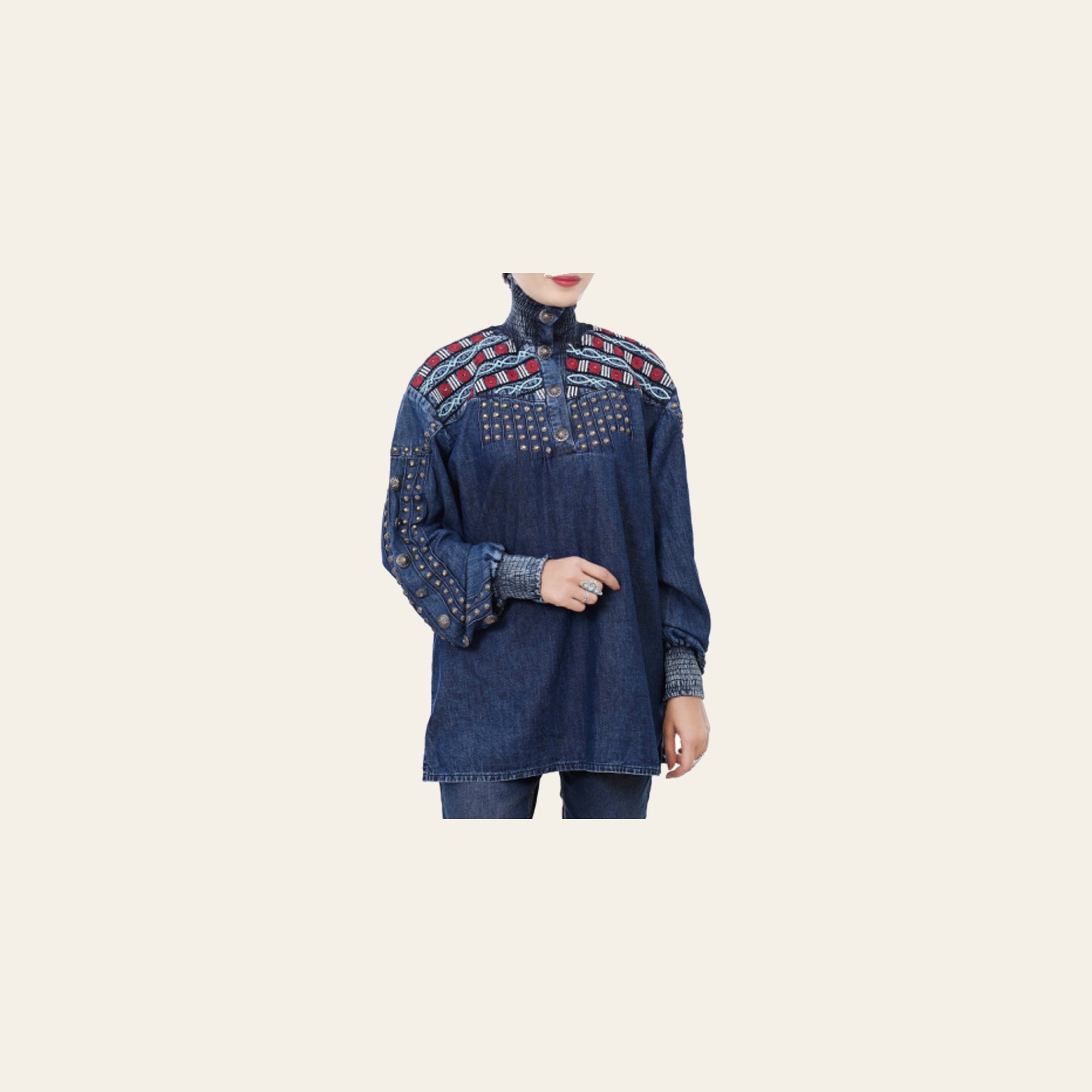 American Darling 100% Cotton Denim Women's Shirt Jacket Dress Ladies Girl Top Red|