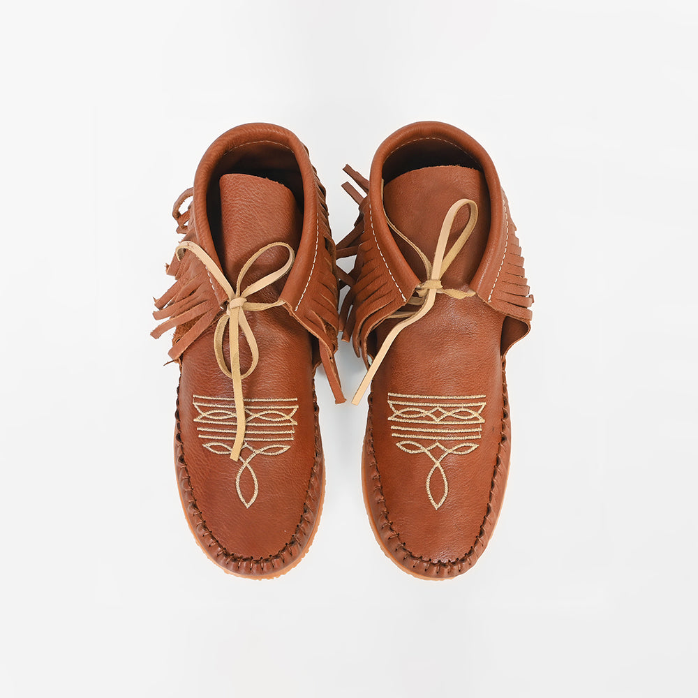 American Darling Western Leather Fringe Moc Boots Brown Embroidery Moccasin Booties