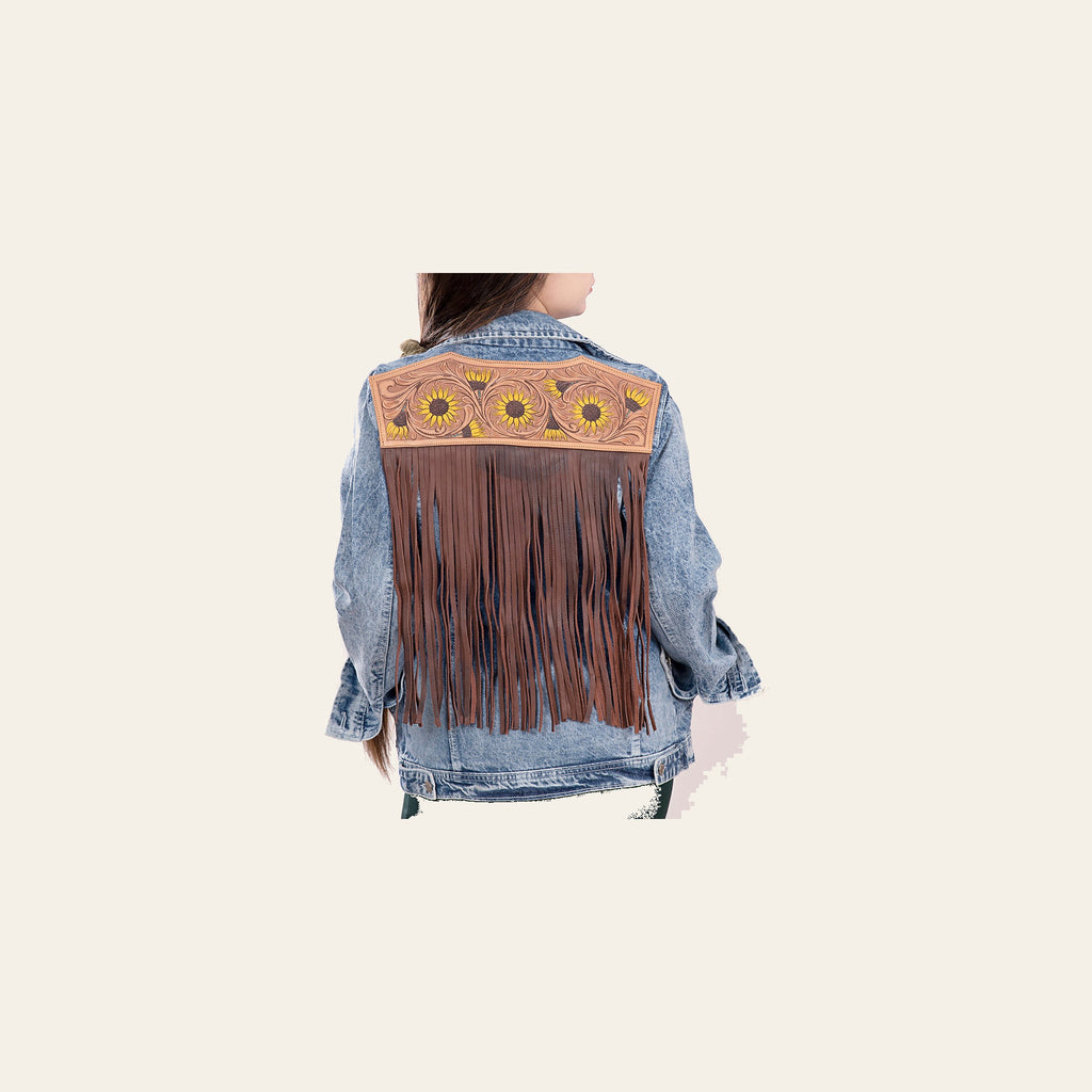 American Darling Genuine leather Hand tooled carved Women 100% cotton Denim jacket dress ladies girl | Shirt for