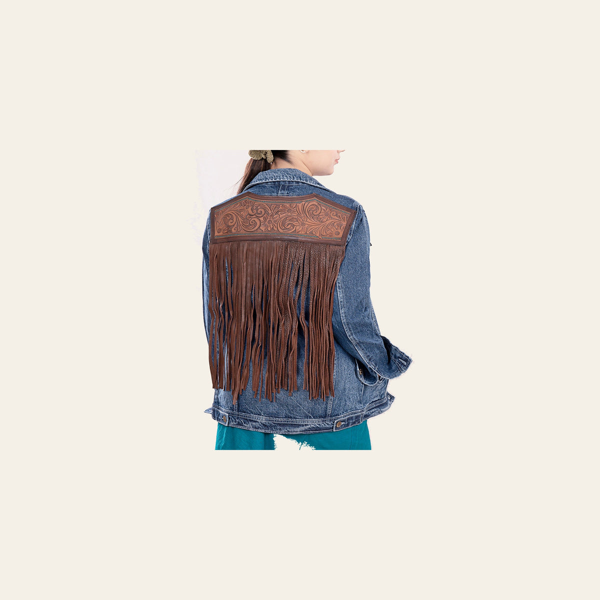 American Darling Genuine leather Hand tooled carved Women 100% cotton Denim jacket dress ladies girl | Shirt for