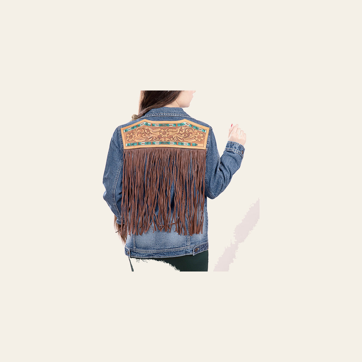 American Darling Genuine leather Hand tooled carved Women 100% cotton Denim jacket dress ladies girl | Shirt for