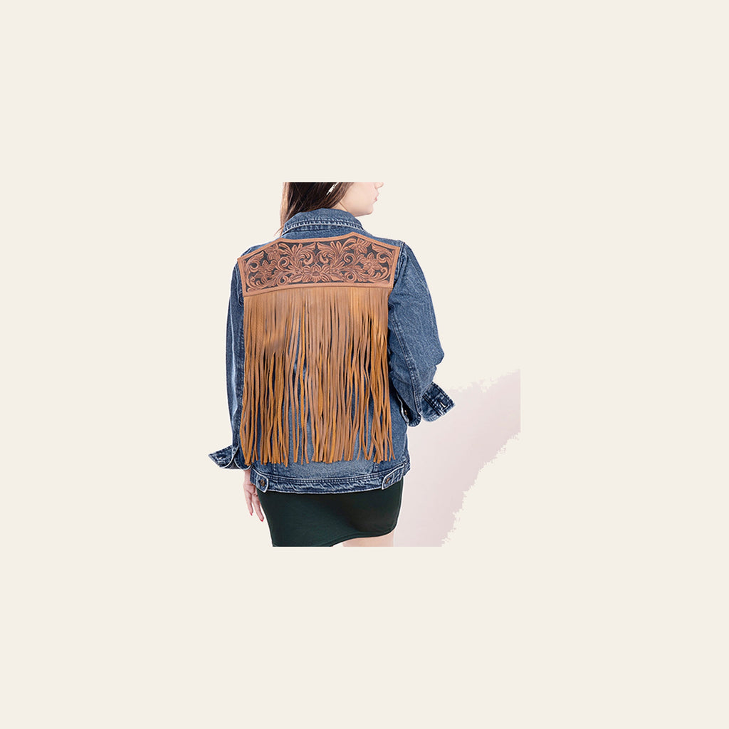 American Darling Genuine leather Hand tooled carved Women 100% cotton Denim jacket dress ladies girl | Shirt for