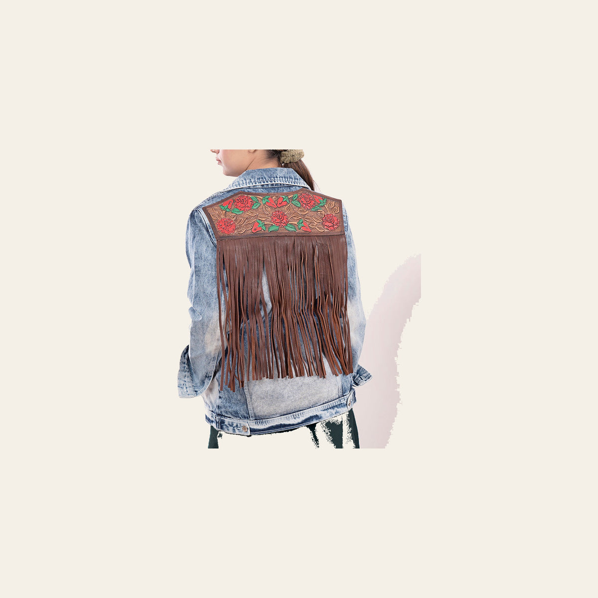 American Darling Genuine leather Hand tooled carved Women 100% cotton Denim jacket dress ladies girl | Shirt for