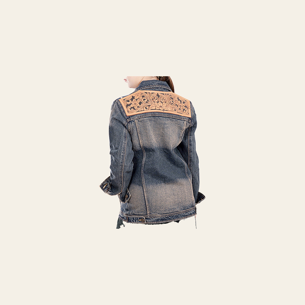 American Darling Genuine leather Hand tooled carved Women 100% cotton Denim jacket dress ladies girl | Shirt for