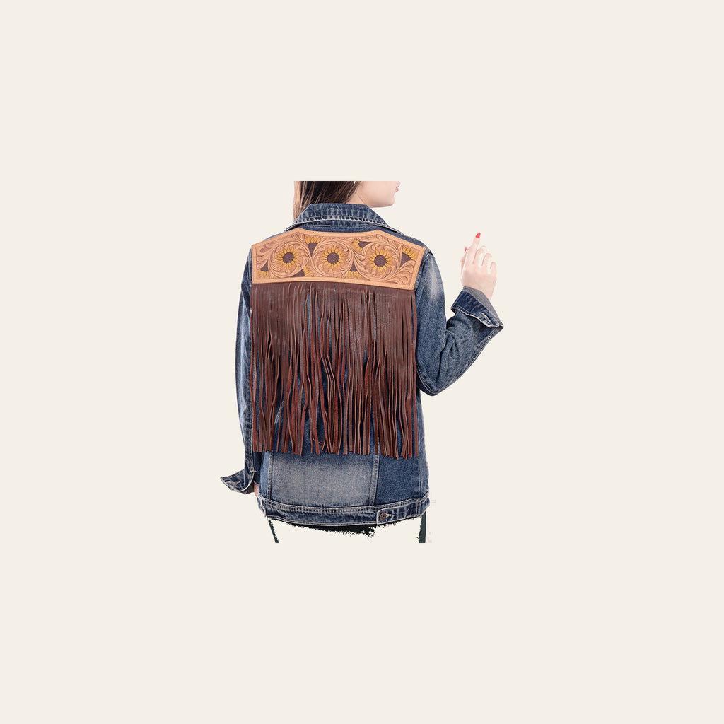 American Darling Genuine leather Hand tooled carved Women 100% cotton Denim jacket dress ladies girl | Shirt for
