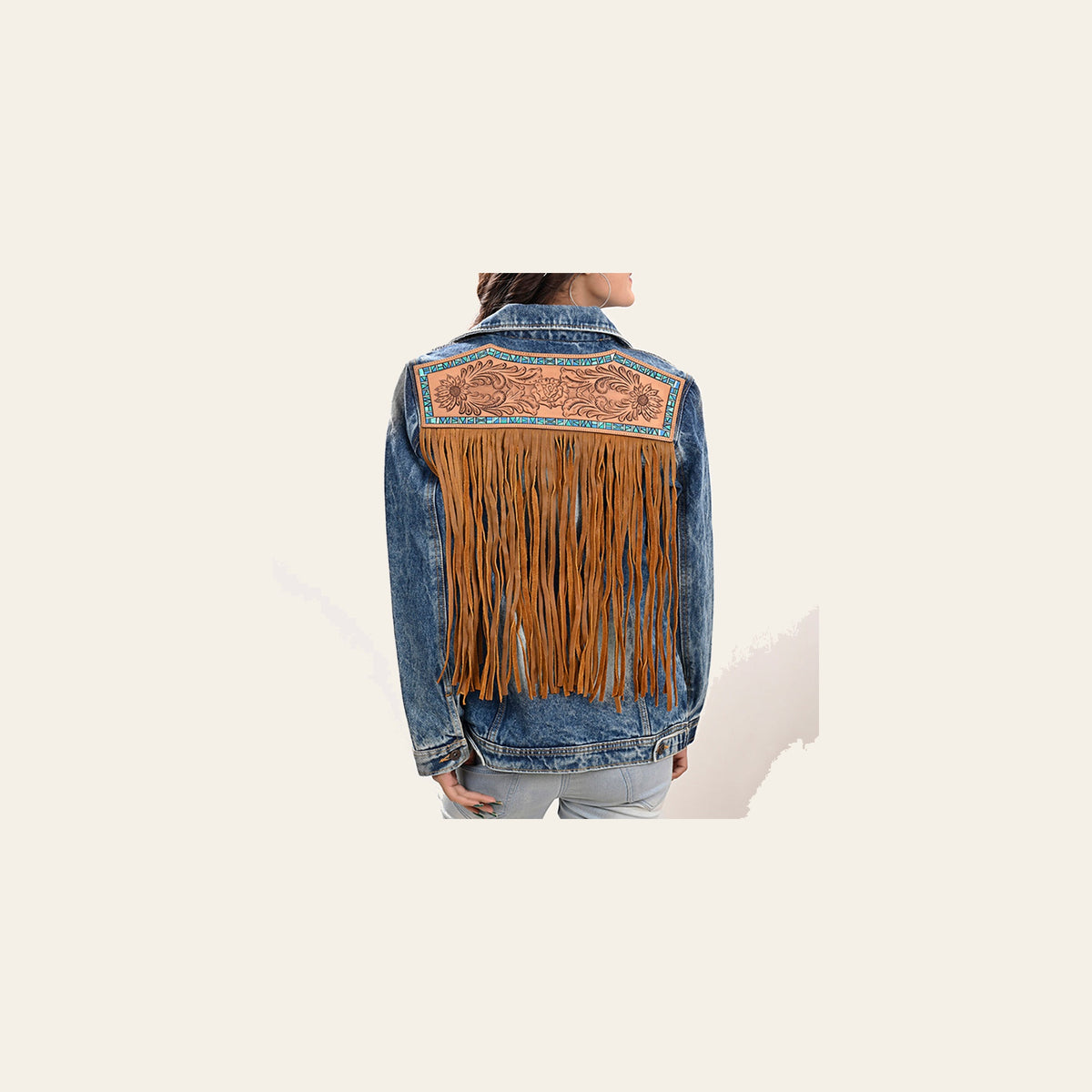 American Darling Genuine leather Hand tooled carved Women 100% cotton Denim jacket dress ladies girl | Shirt for
